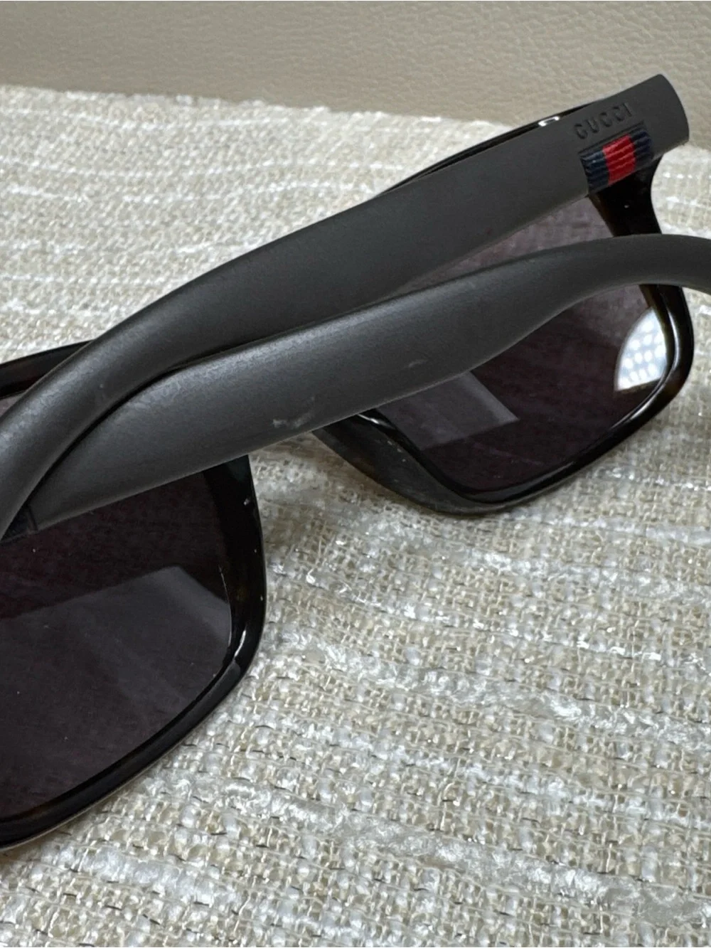 Gucci Black Sunglasses with Red and Green Stripe Accent